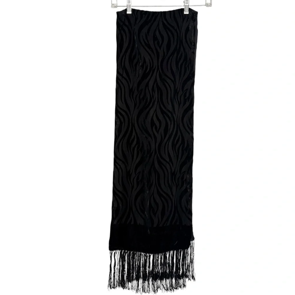 Salvatore Ferragamo Zebra Pattern Black Velvet Neck Scarf Fringe Ends Made Italy